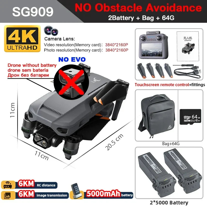 ZLL SG909 SG909MAX Professional Drone With 4K Camera 3-Axis Gimbal 5G 360 Obstacle Avoidance Touch Screen FPV Brushless RC Dron