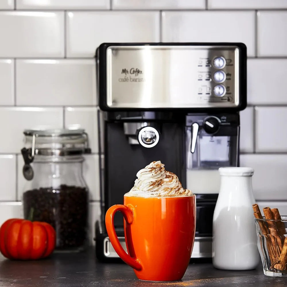 Mr. Coffee Espresso and Cappuccino Machine Stainless Steel Programmable Coffee Maker with Automatic Milk Frother 15-Bar Pump Ide