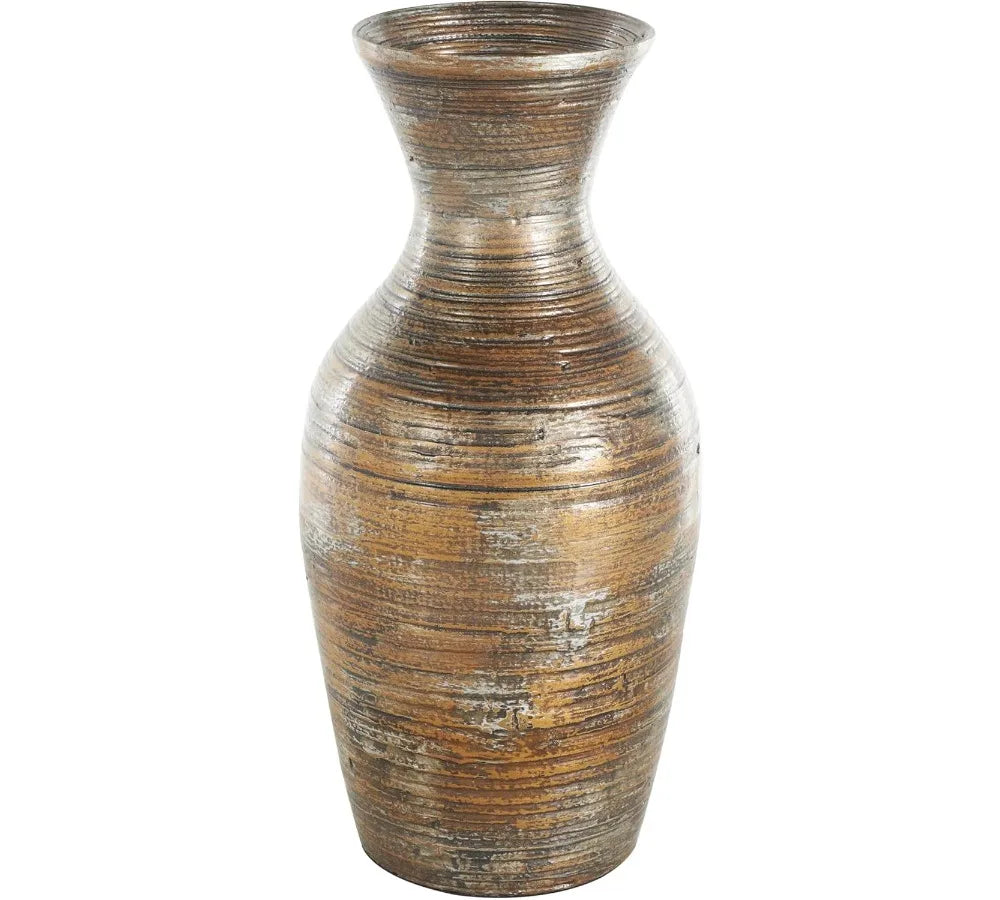Antique Brown Bamboo Wood Vase 8x8x18 Inch Large Centerpiece Home Decor Bohemian Style