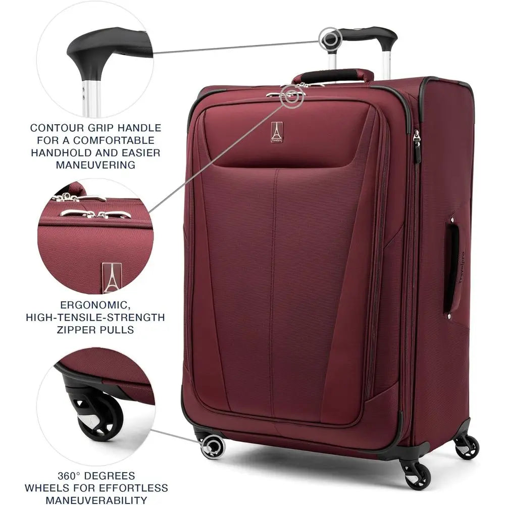 Expandable Softside Luggage with 4 Spinner Wheels, Lightweight Suitcase, 29-Inch, Burgundy, Men & Women