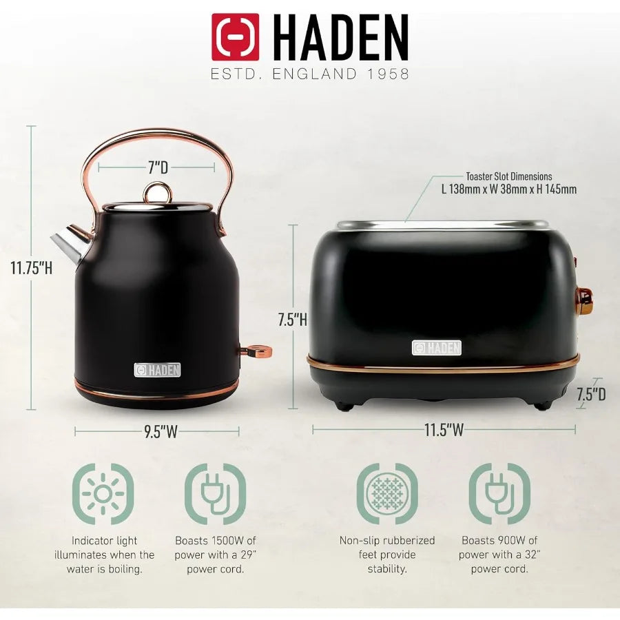 Heritage 1.7 Liter Stainless Steel Electric Water Kettle Bundled with 2 Slice Wide Slot Stainless Steel Toaster Black Copper