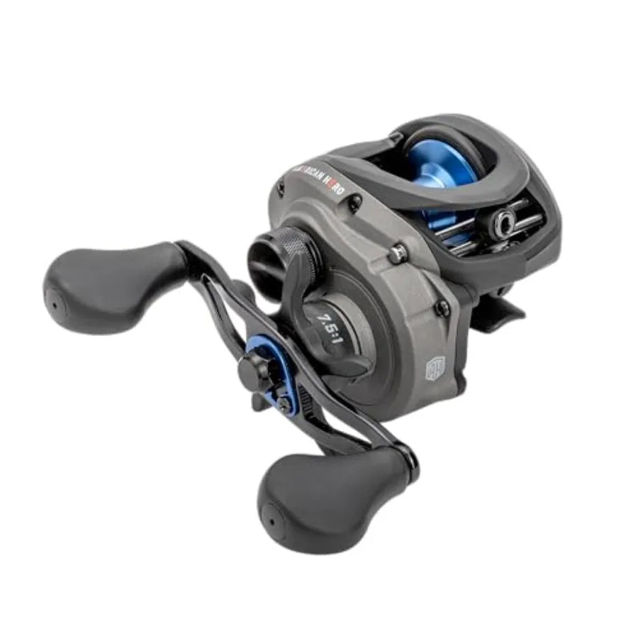 Baitcast Fishing Reel, 4+1 Bearings, 7.5:1 Gear Ratio, Graphite Frame, Speed Gears, Magnetic Control System, Gray/Black/Blue