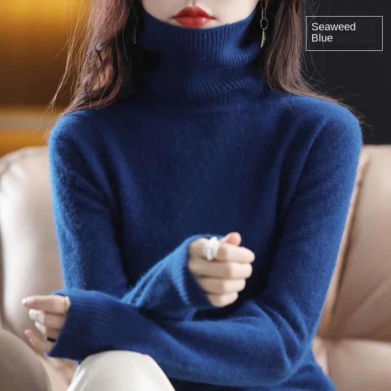 New Women's Clothing For Autumn/Winter 2024 100% Mink Plush Turtleneck Pullover Sweater Ladies Cashmere Sweater Dbr-018