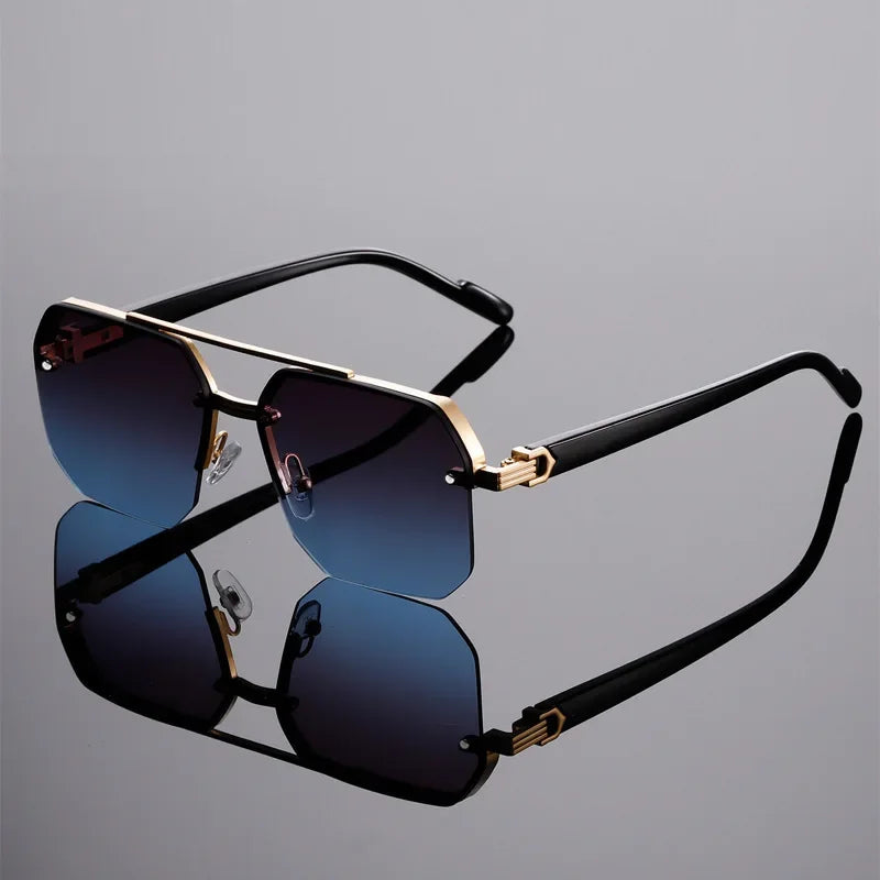 Pilot Sunglasses Men Flat Top Half Frame UV400 Sun Glasses Classic Travel Casual Vintage Shades