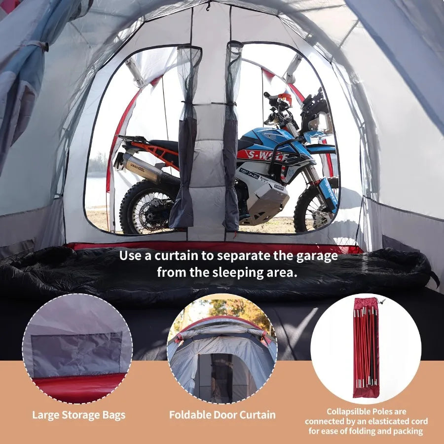 2 Person Camping Tent Motorcycle Tent Waterproof Family Tents Motorcycle Storage Shelter for for Backpacking Hiking