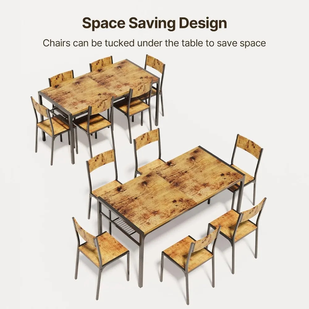 Dining Table Set for 6 with Chairs, 7-Piece Kitchen Table Set for Small Space, Apartment, Kitchen, Dining Room, Space-Saving