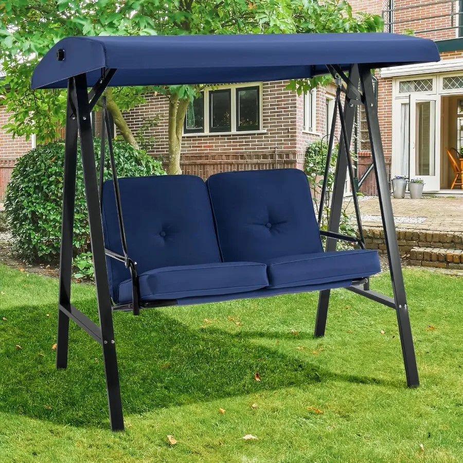 2Seat Outdoor Patio Swing Chair with Adjustable Canopy for Adults Portable Porch Swings with Removable Cushion Designed for Bac