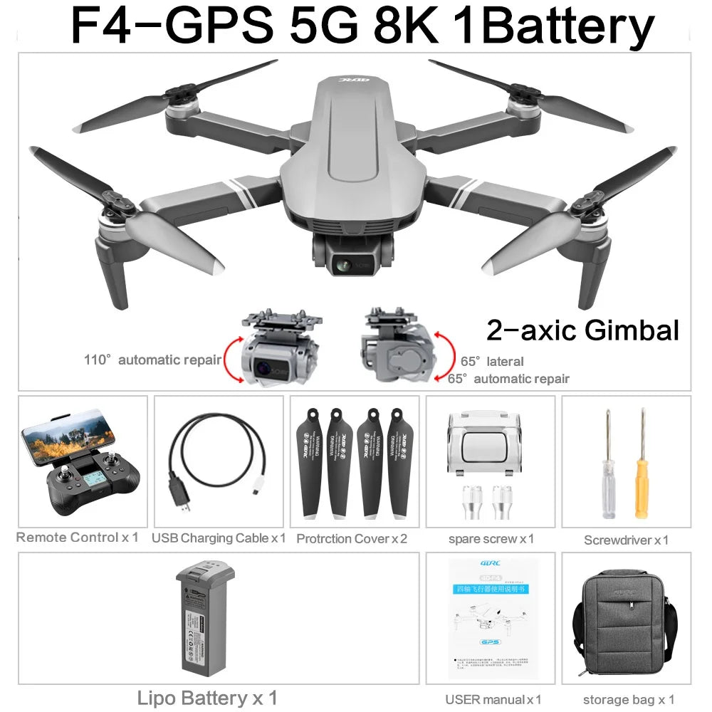 4DRC F4 Drone GPS 8K Professinal HD Mechanical Gimbal Camera System Supports TF Card FPV Drones Quadcopter RC Distance 2km Toy