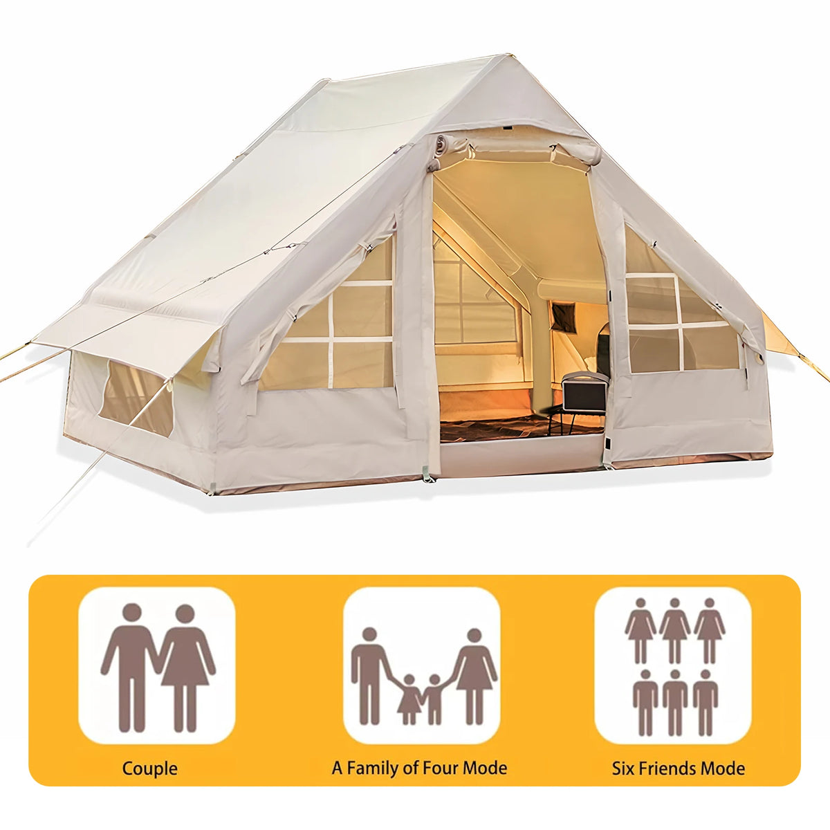 4-6 Person House Instant Glamping Camping Tents House Breathable Self-Supporting Air Tent Oxford Fabric for Adults Travel Hiking