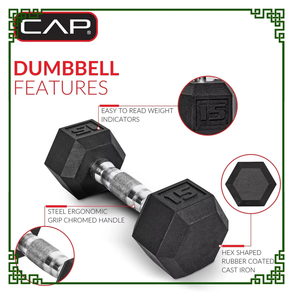 20lb Rubber Hex Dumbbell Pair, Non-Slip & Anti-Roll Design. Ideal for Home Gym, Full-Body Strength Training.