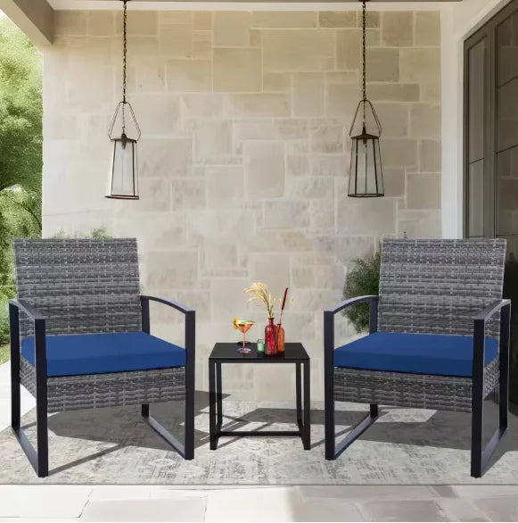 Wicker Patio Conversation Set with Cushions,Modern and chic bistro table set integrate with outdoor/indoor living space
