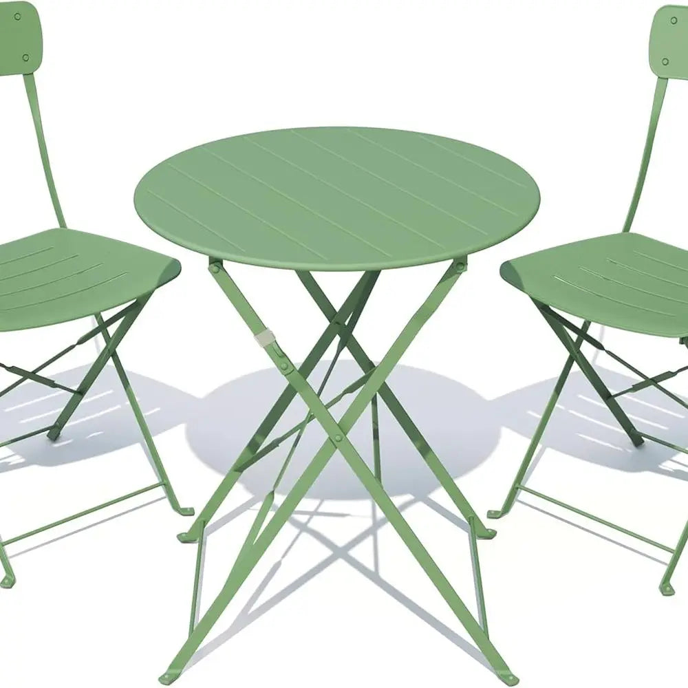 Sage Green 3-Piece Folding Patio Bistro Set with Premium Frame, Colorful Outdoor Furniture
