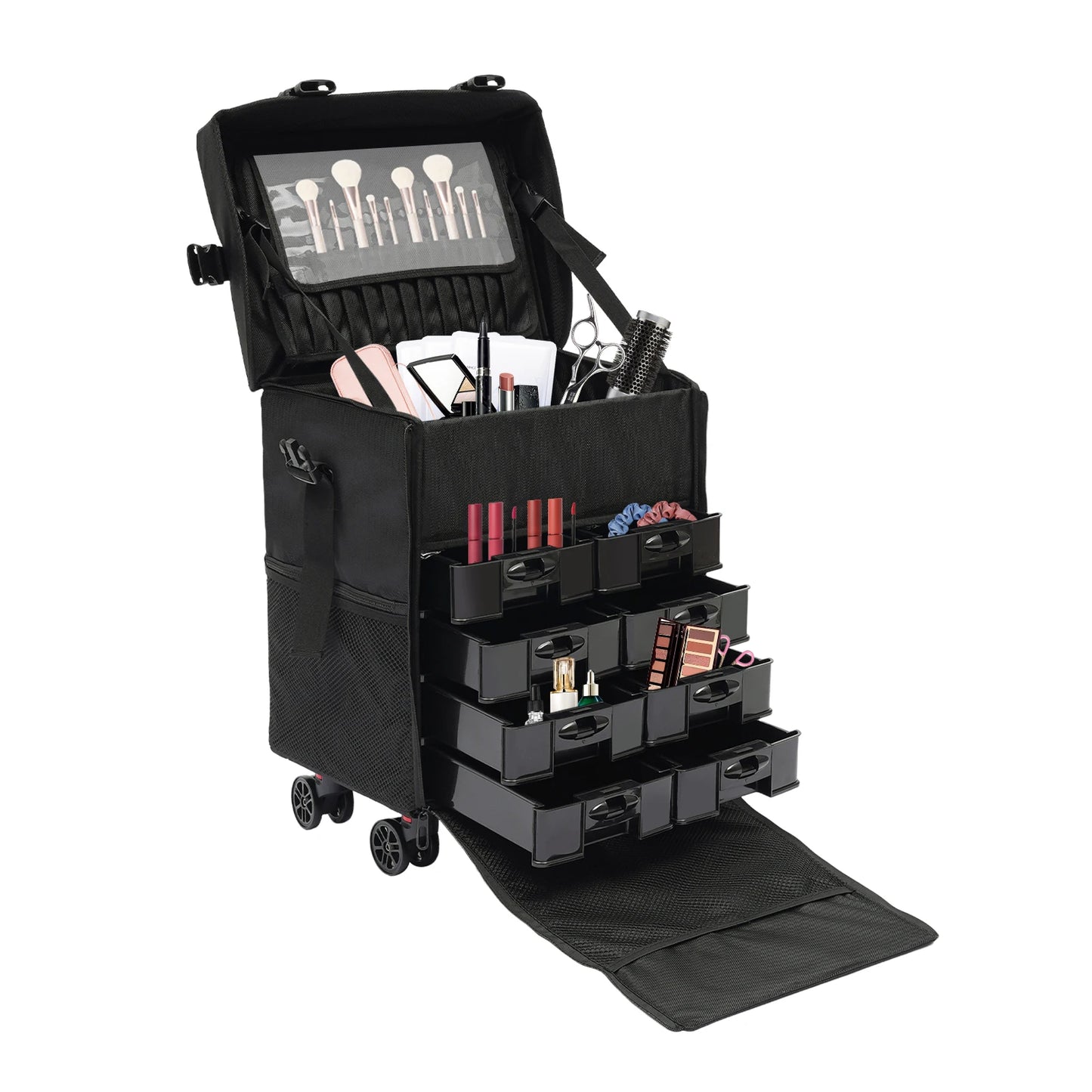 Cosmetic Case Trolley Large Capacity Rolling Makeup Train Case Cosmetic Travel Trolley w/ 8 Removable Drawers