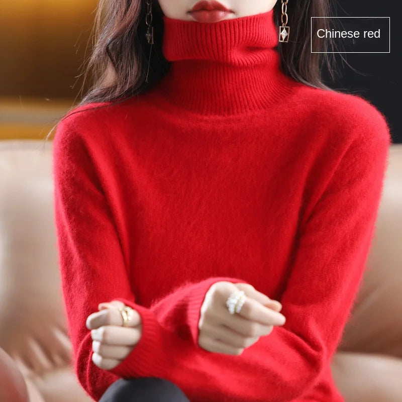 New Women's Clothing For Autumn/Winter 2024 100% Mink Plush Turtleneck Pullover Sweater Ladies Cashmere Sweater Dbr-018