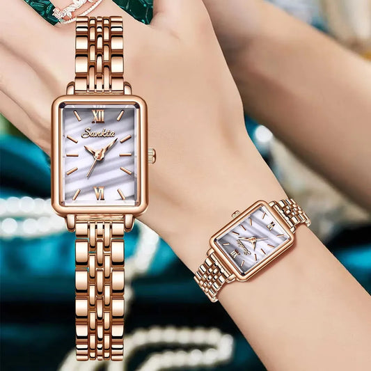 SUNKTA Fashion Ladies Watch Elegant Dress Womens Wristwatches Ceramic Bracelet Watches for Women Waterproof Clock Reloj Mujer
