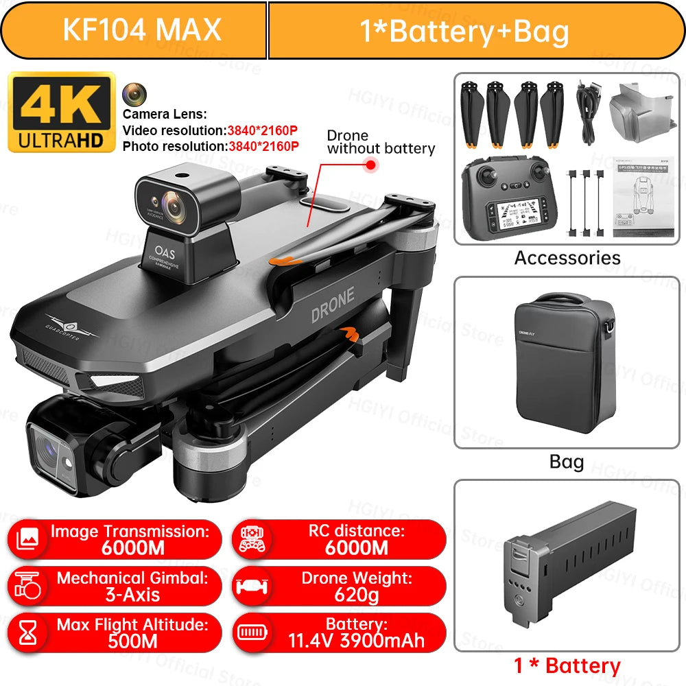 NEW KF104 MAX2 GPS Drone 4K Professional 3-Axis Gimbal Obstacle Avoidance 6KM EIS Drones With Camera Foldable RC Quadcopte