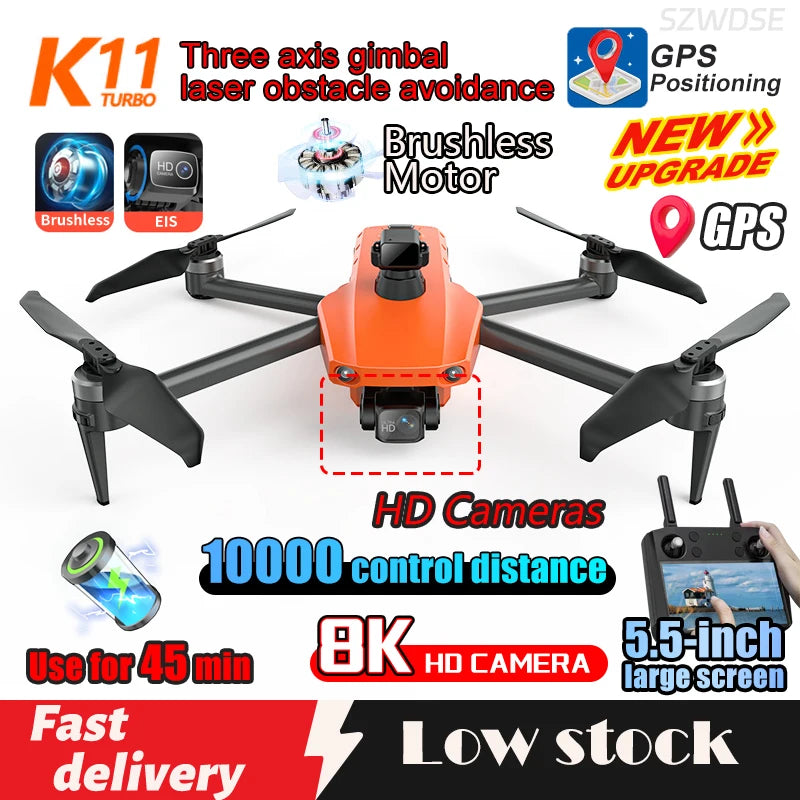 2025 K11 Tubro Drone With 8K Professional Camera GPS+Digital Image Transmission 3-axis Gimbal Anti-Shake Camera Drone RC Toy
