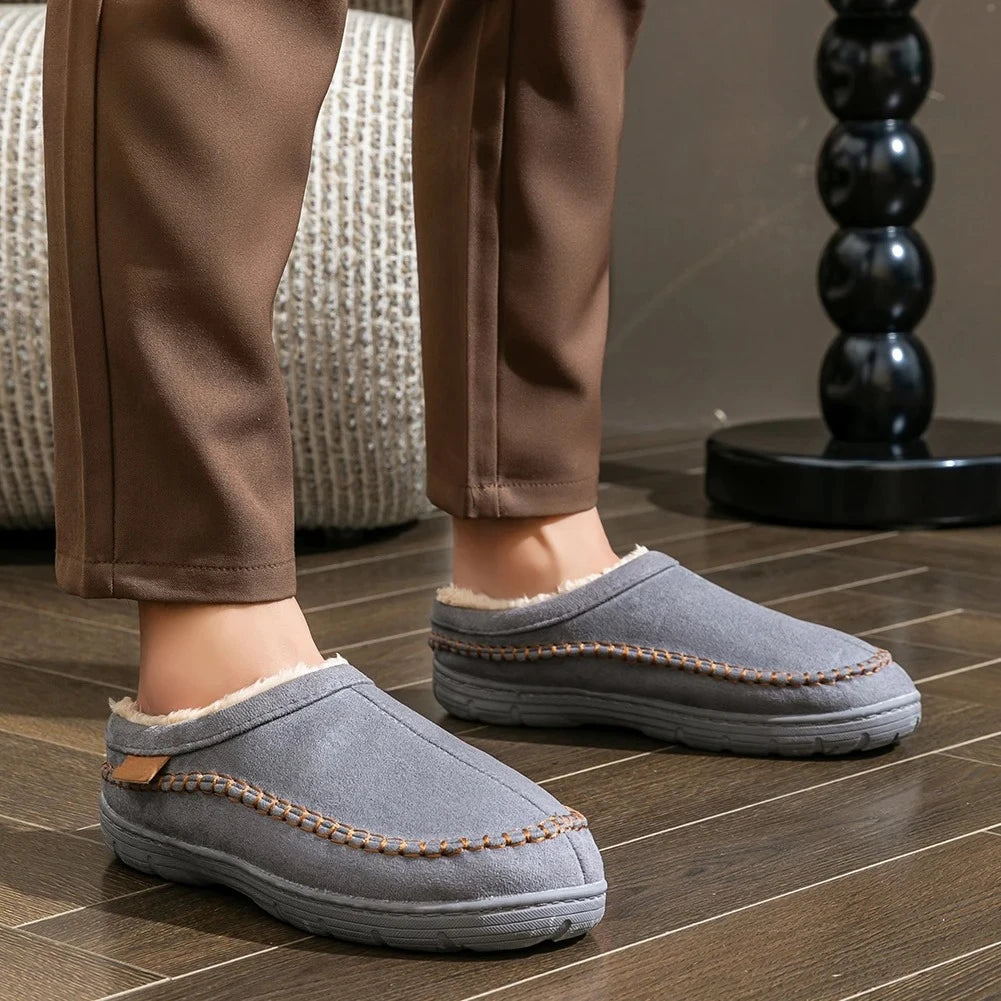 Winter Slippers for men Mark Line TPR Sole Faux Suede Warm Non Slip Soft Memory Foam Cushion Living Room Shoes