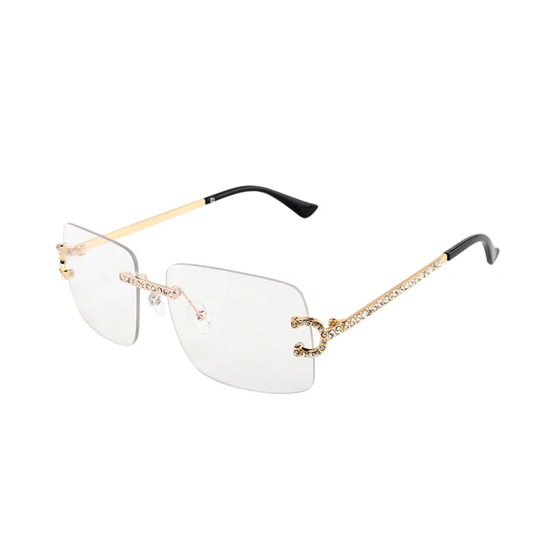 Fashion Rimless Square Sunglasses Vintage Diamond Brand Design Cut Lens Sun Glasses Men Women Metal Frame Luxury UV400 Eyewear