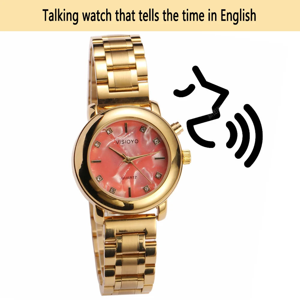 English Talking Ladies Watch Blind Elderly Visually Impaired Clock and Watch with Date Alarm Whole Time Chime Function