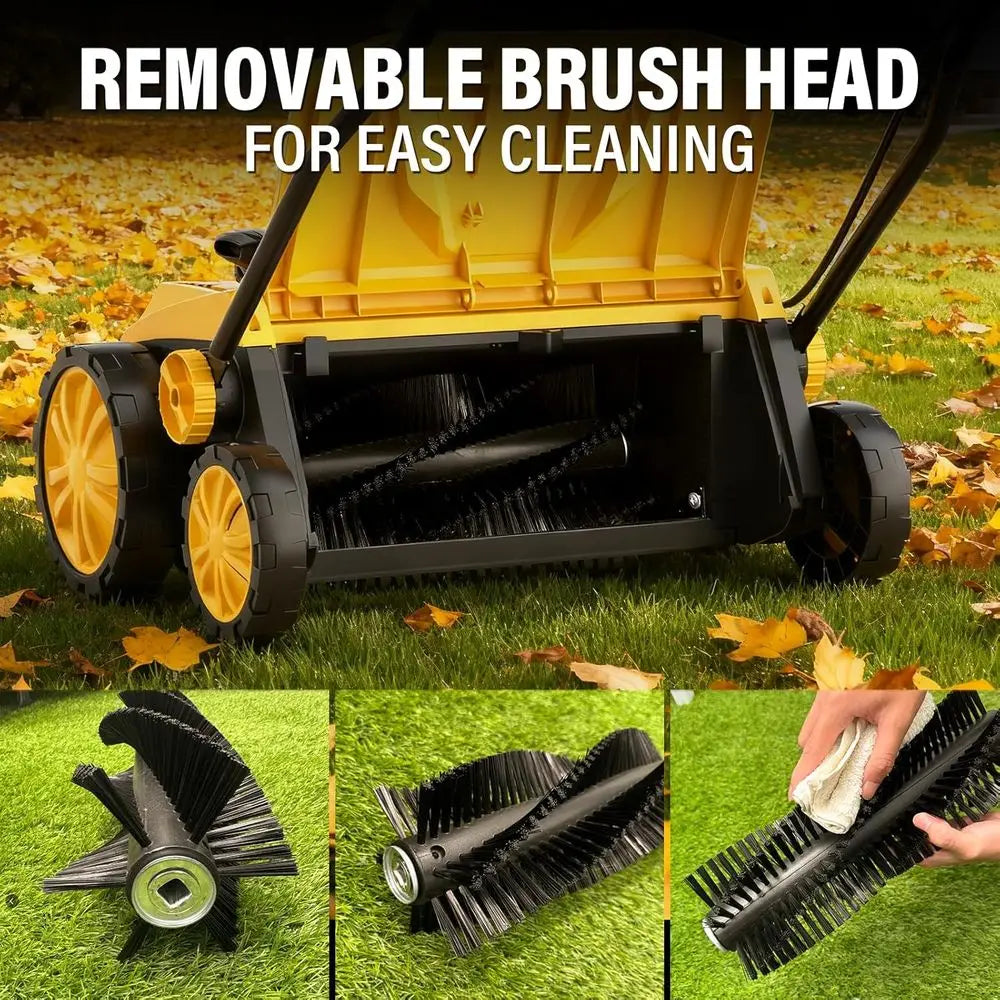 15 13-Amp Electric Lawn Sweeper with 5-Position Height Adjustment, 45L Detachable Bag, Quick-Fold Design for Artificial Turf Mai