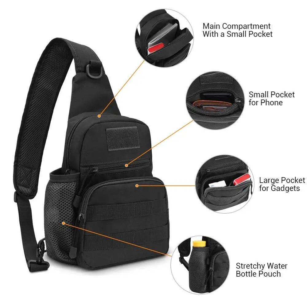 Men‘’s Backpack Molle Tactical Sling Chest Bag Travel Crossbody Bag Pack Messenger Sling Shoulder Bag Water Bottle Holder Bag