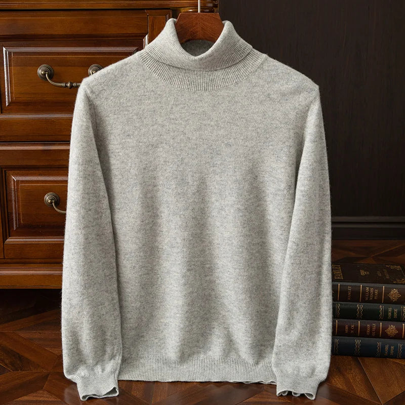 Men 100% Merino Wool Sweater Turtleneck Knitted Pullover Cashmere Warm Solid Color Clothes Business Bottoming Tops Autumn Winter