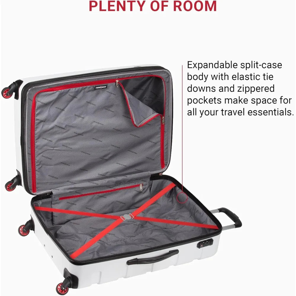 SwissGear 7366 Medium Expandable Hardshell Luggage with Spinner Wheels, White, 23-Inch