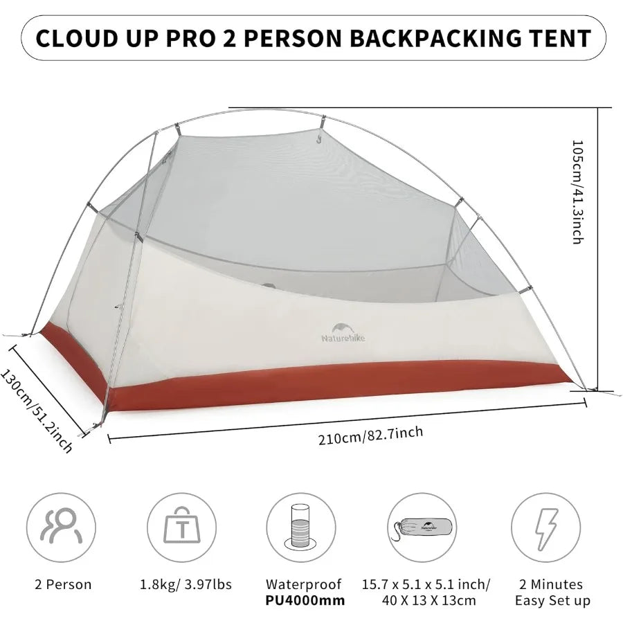 CloudUp 2 Person Tent Lightweight Backpacking Tent with Footprint Free Standing Ultralight Camping Hiking Backpack Tents Two Pe