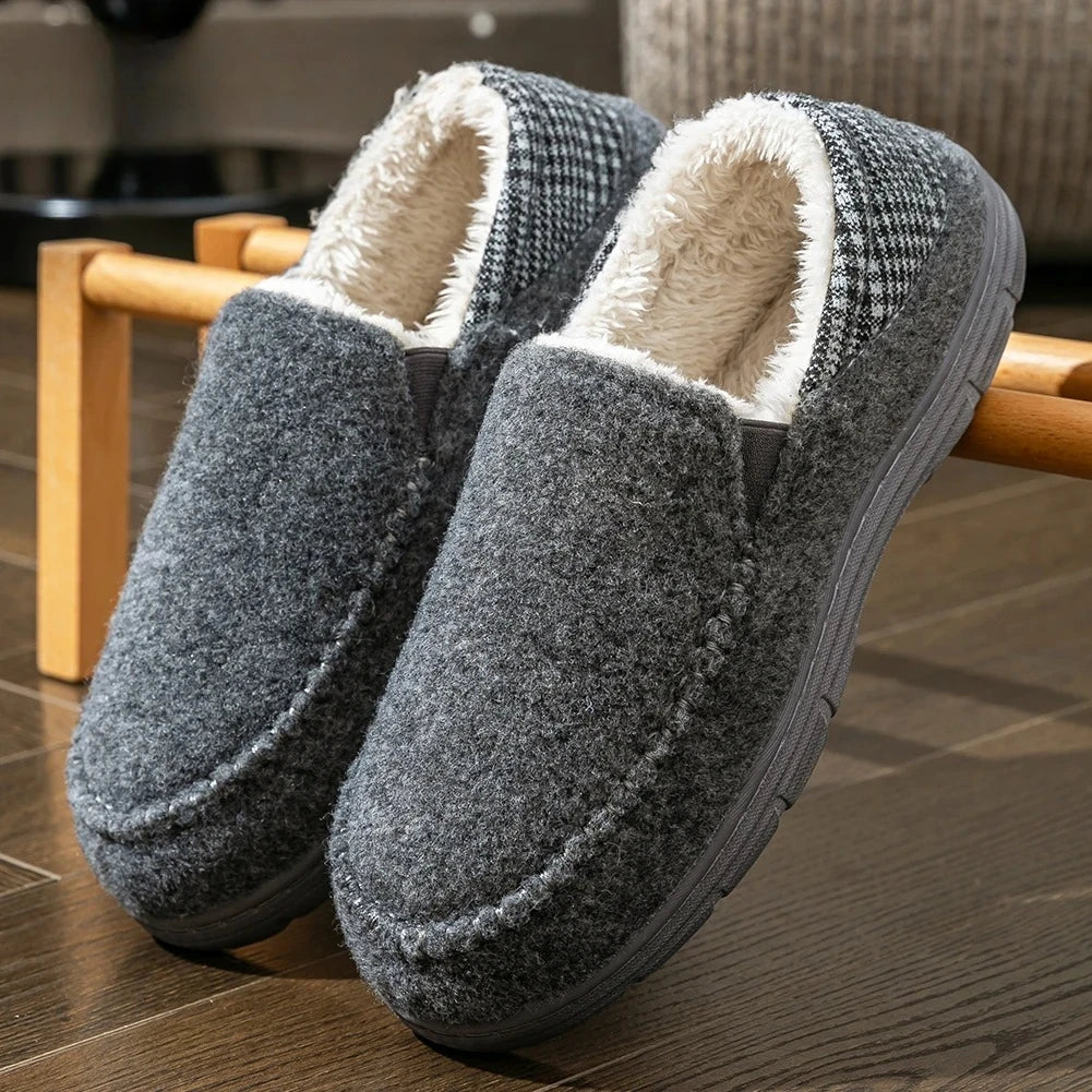 Winter Slippers for men Mark Line Sole Comfortable Felt Warm Non Slip Soft Memory Foam Cushion House Shoes