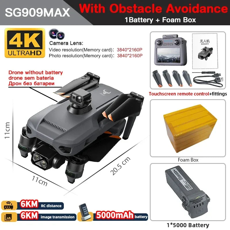 ZLL SG909 SG909MAX Professional Drone With 4K Camera 3-Axis Gimbal 5G 360 Obstacle Avoidance Touch Screen FPV Brushless RC Dron