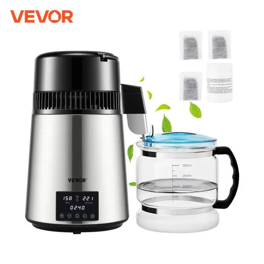 SucceBuy1.5L/HDistilling Speed 4L Water Distiller Treatmen Purifier Filter Touch Screen Time Setting 304Stainless Home Appliance