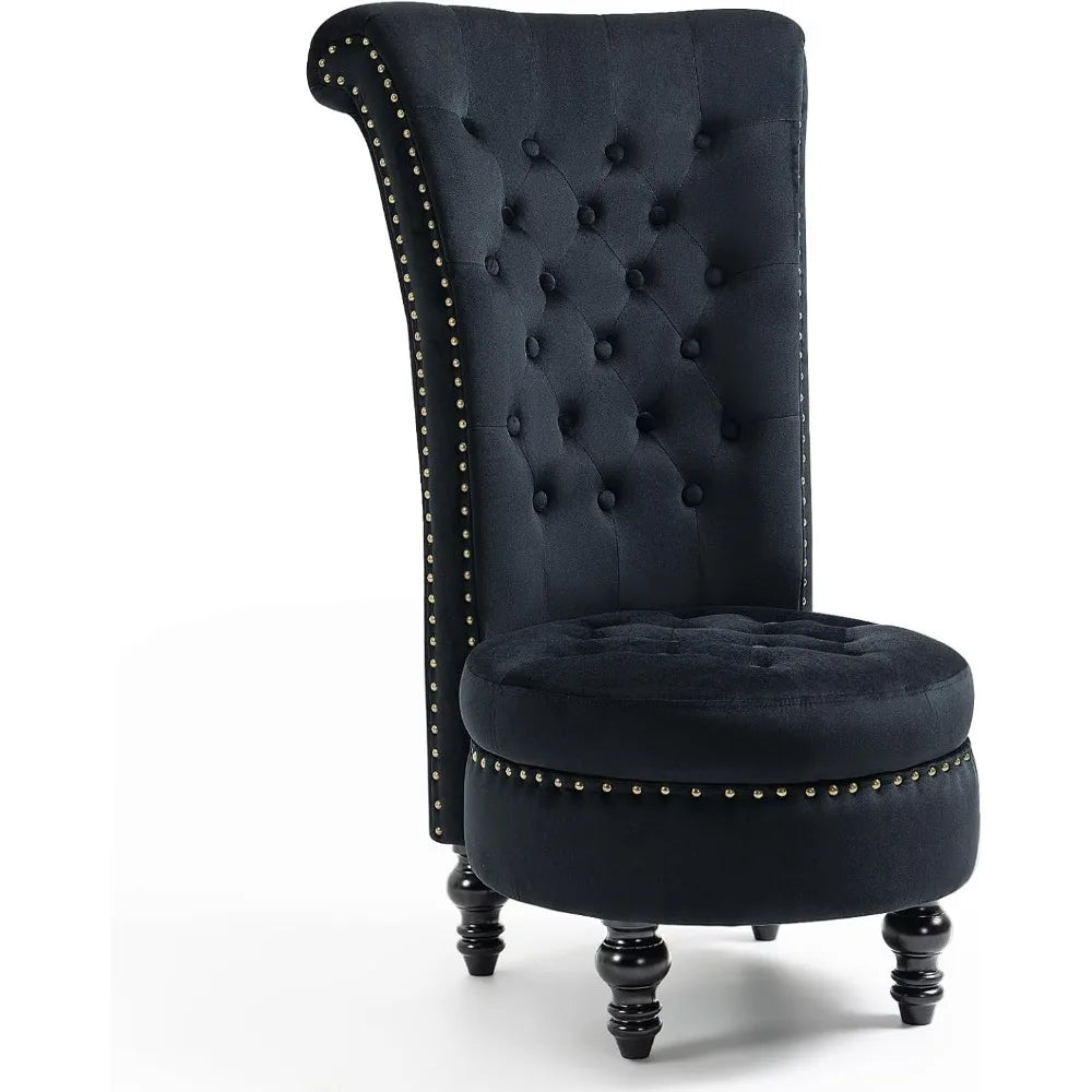 AVAWING High Back Throne Chair, Velvet Armless Royal Accent Chair w/Storage, Nailhead Trim & Rubberwood Legs for Living Room & B