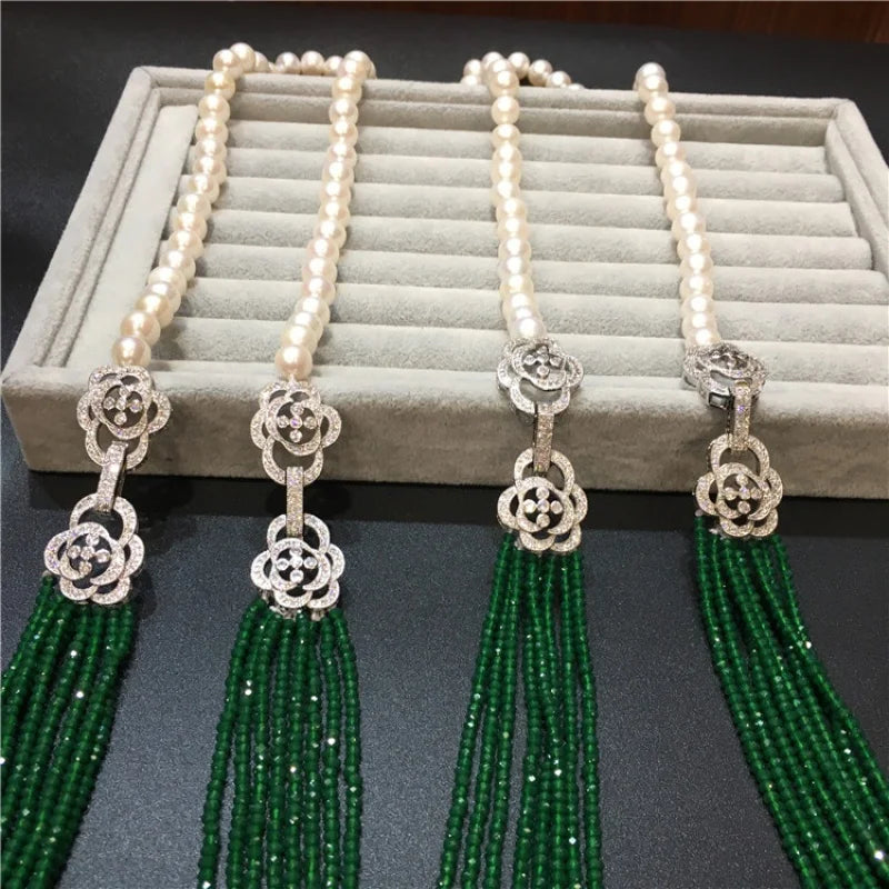 NEW hot sell 8-9mm Potato shape white freshwater pearl necklace multilayer long sweater chain fashion jewelry 30inches