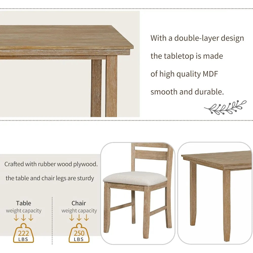 6-piece dining table set with bench for 6 rectangular kitchen table set with 4 chairs & bench retro dining room table and chairs