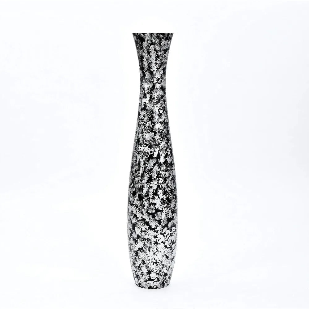 Large Silver Wooden Floor Vase - 41 Tall Decorative Holder for Artificial Plants & Pampas Grass
