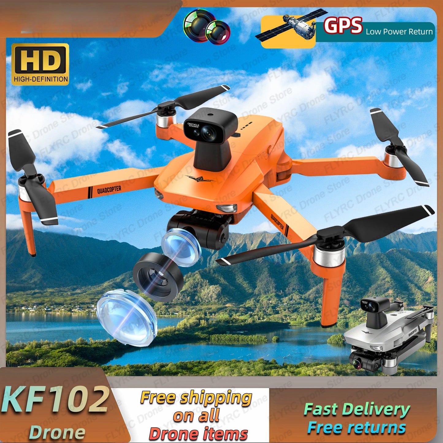 KF102 GPS Drone 4k Profesional 8K HD Camera 2-Axis Gimbal Anti-Shake Aerial Photography Brushless Foldable Quadcopter 1.2km