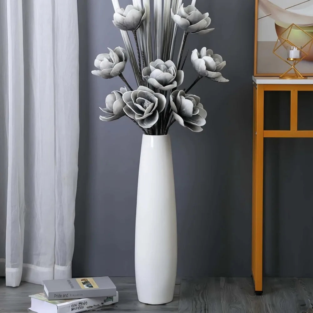 Large White Ceramic Floor Vase for Modern Home, Living Room Decor, Minimalist Style
