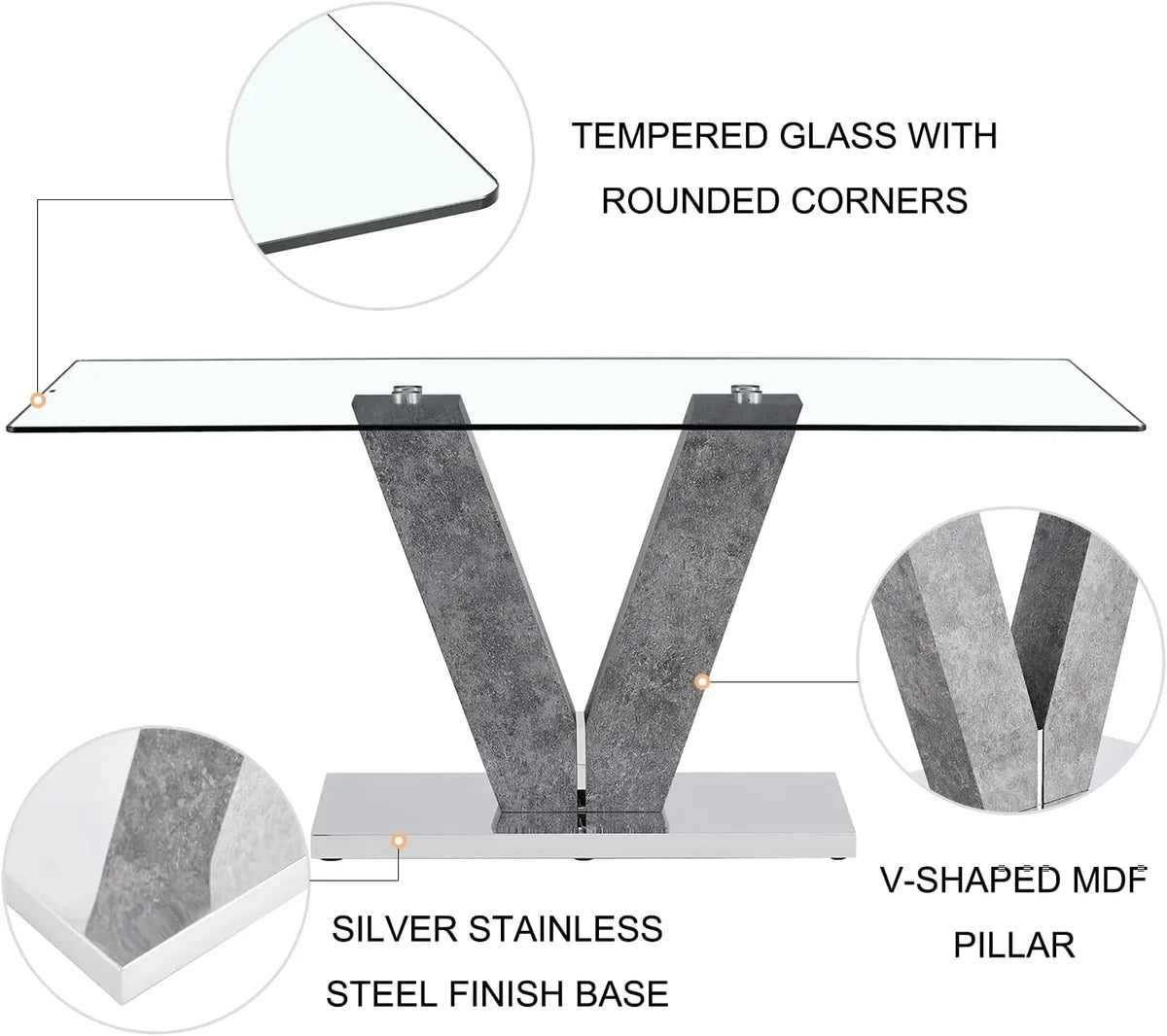 Glass Dining Room Table Set for 6,Grey Dining Table with 6 PU Leather Dining Chairs.71'' Kitchen Table with Natural