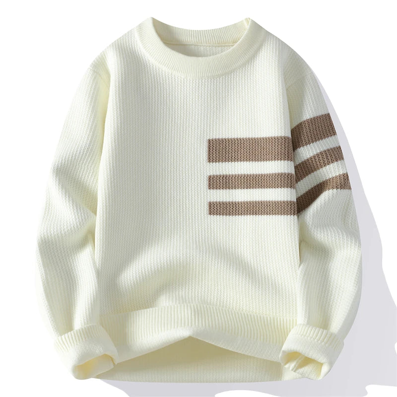 Men's Autumn/Winter Round Neck Fashion Versatile Sweater Knitwear with Fleece and Thickened Warm Sweater for Middle-aged
