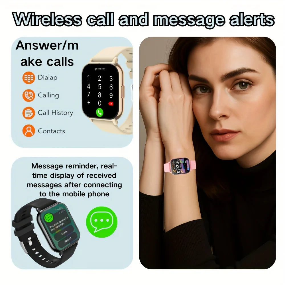 2025 Smart Watch for Men Women Square HD Screen: Wireless Calling with Dial Pad, Frequent Contacts Message Reminder