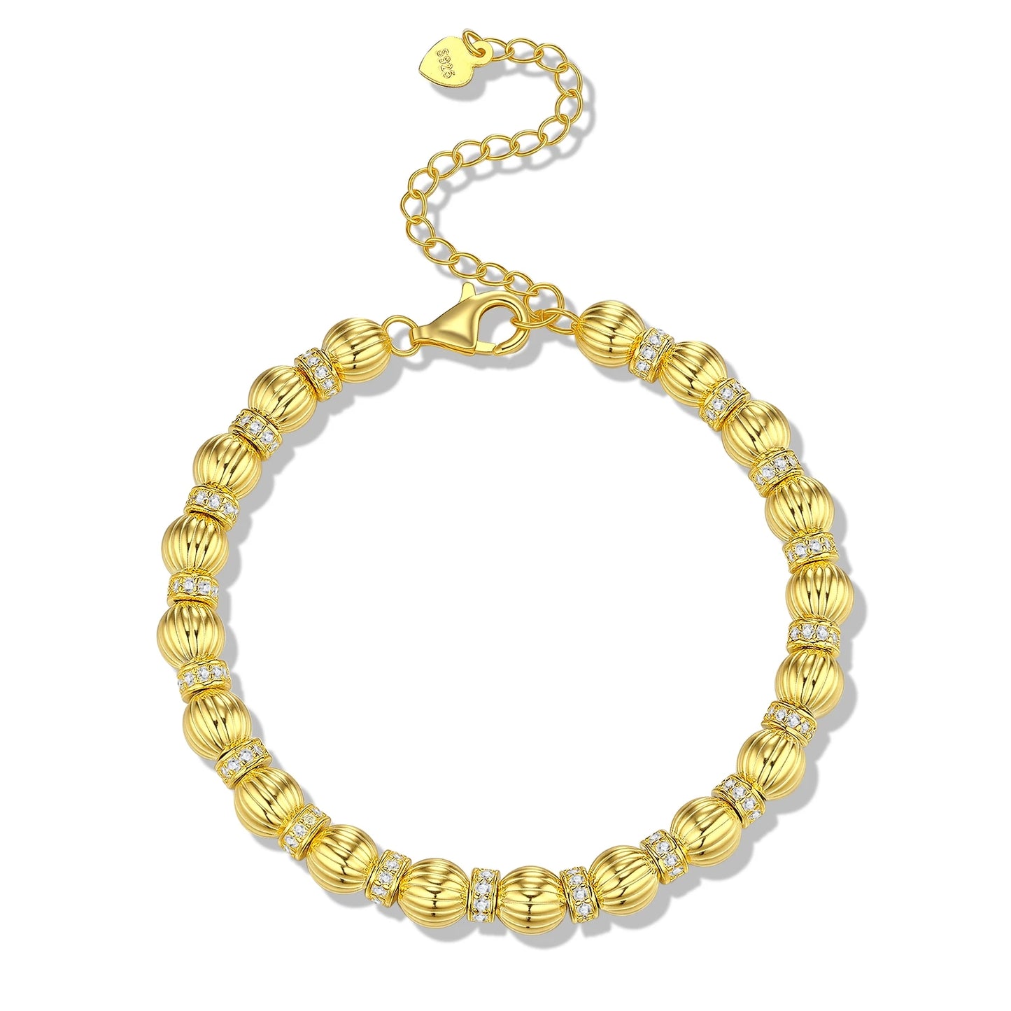 JIUZUAN Luxury Sparkling Moissanite Pumpkin Bead Bracelet S925 Silver Plated 18K Gold Matte Finish Wedding Moissanite Bracelet