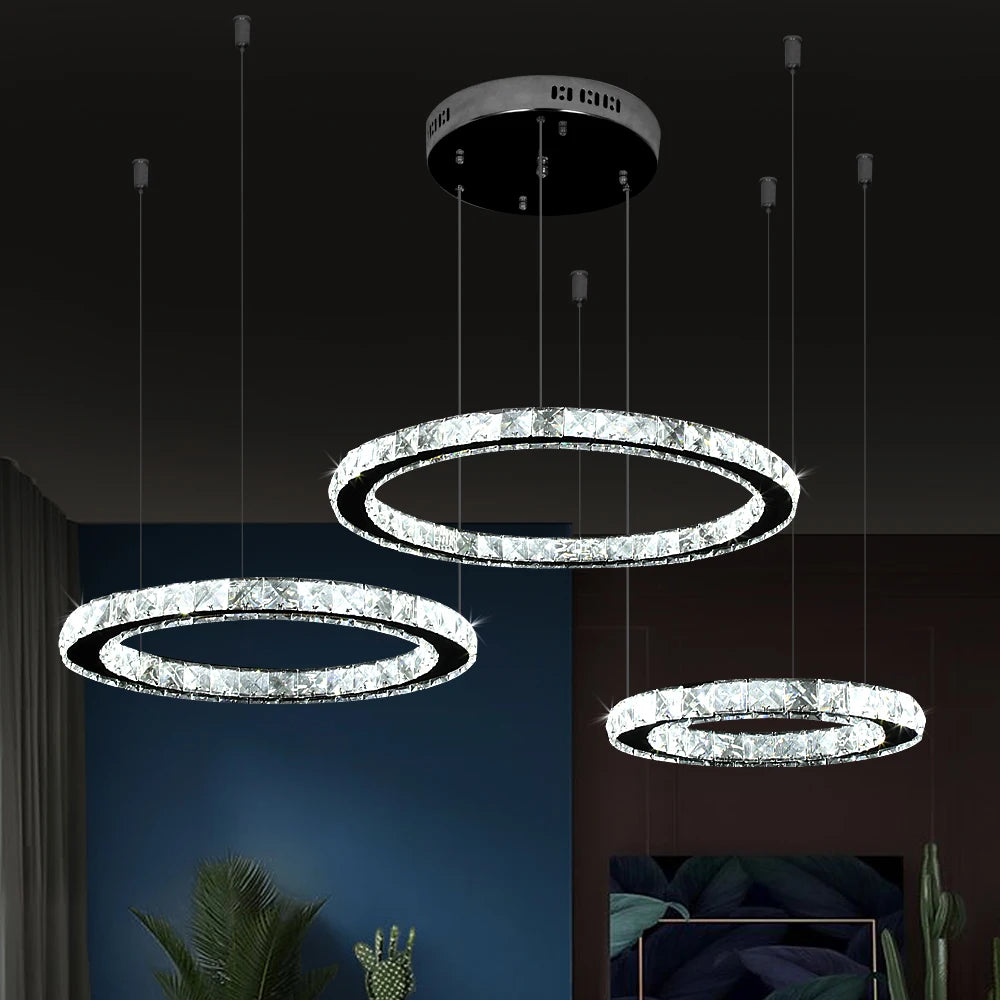 Modern Luxury K9 Crystal Led Ceiling Lamp Ring Chandelier Light Living Dining Room Decor Indoor Pendant Fixture Hotel Luminair