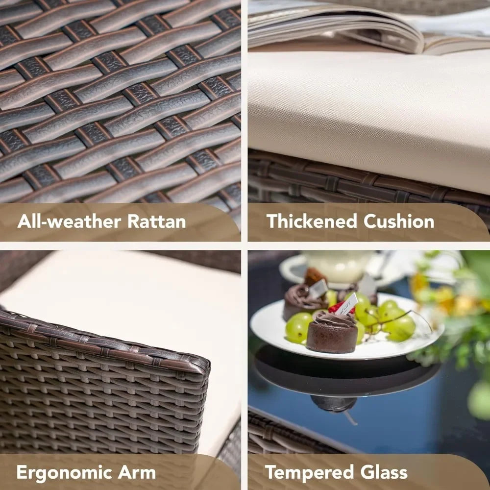 4 Pieces Outdoor Patio Furniture Set, PE Rattan Wicker Chairs Balcony Lawn Porch Patio Furniture Sets with Beige Cushion