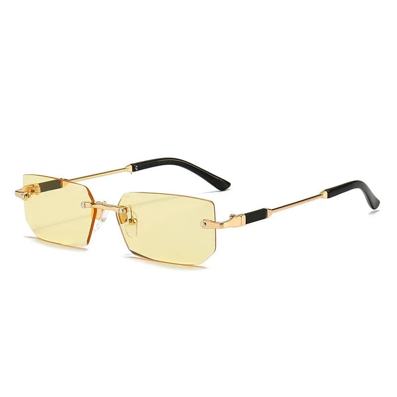 Fashion Rimless Rectangle Sunglasses Popular Women Men Shades Small Square Sun Glasses For Female Male Summer Traveling Oculos