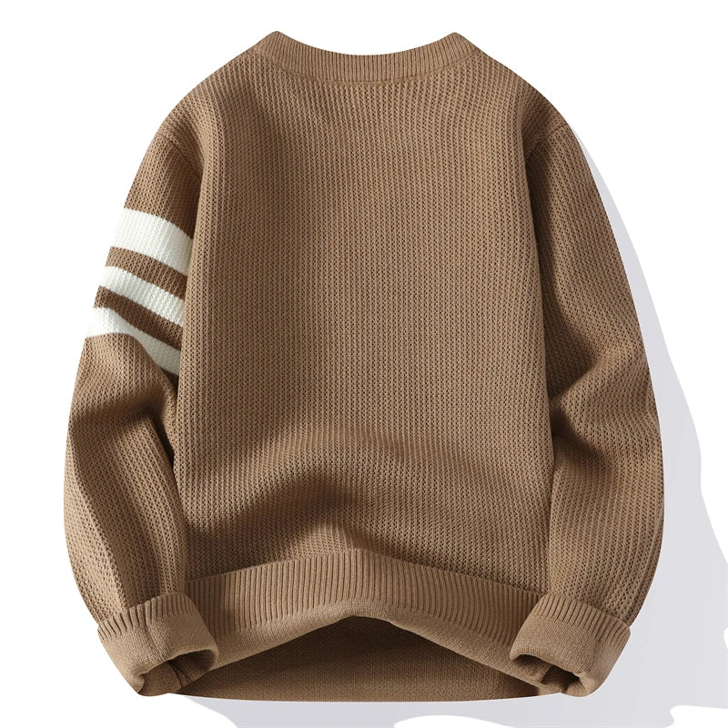 Men's Autumn/Winter Round Neck Fashion Versatile Sweater Knitwear with Fleece and Thickened Warm Sweater for Middle-aged