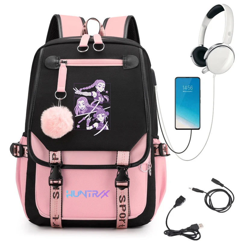 KPop Demon Hunters Anime Student Backpack Usb Travel Rucksack Large Back Pack Mochilas Mujer School Bags for Boys Girls Teenager