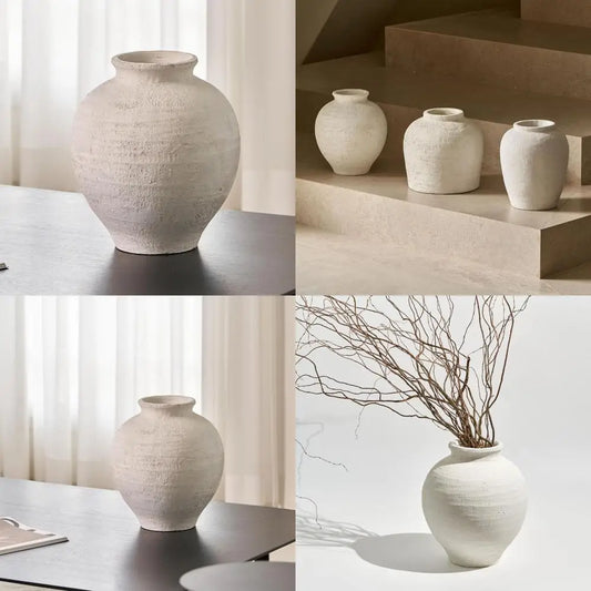 Large White Ceramic Zen Style Vase, 11 Inches Tall, Rustic Terra Cotta Pitcher, Distressed Farmhouse Decor, Pottery Art, Long Ta