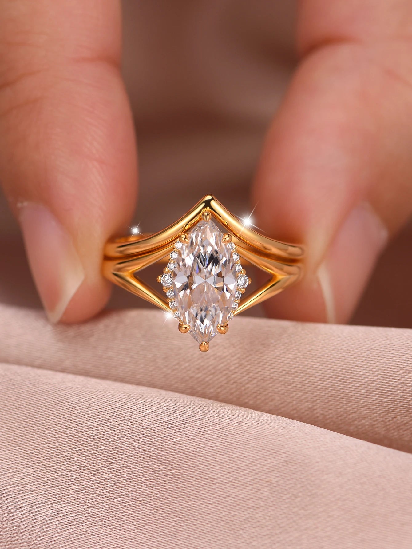 S925 Sterling Silver 2CT Moissanite Ring Set Fine Jewelry Gold-plated 18k Suitable for Gifts Birthday Gifts