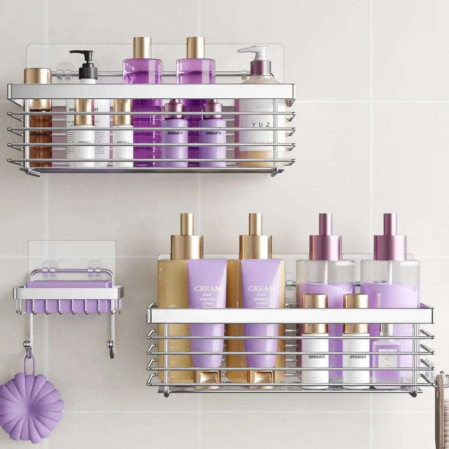 3Pack SUS304 Stainless Steel Shower Caddy with No Drilling Installation for Bathroom Storage Rustproof WallMounted Shower Shelv